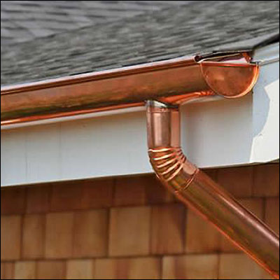 Copper Half-Round Gutter and Copper Downpipe European Half-Round Gutters in Victoria, BC