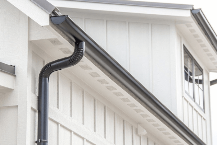 Black Aluminum Half-Round Gutter and Aluminum Downpipe European Half-Round Gutters in Victoria, BC